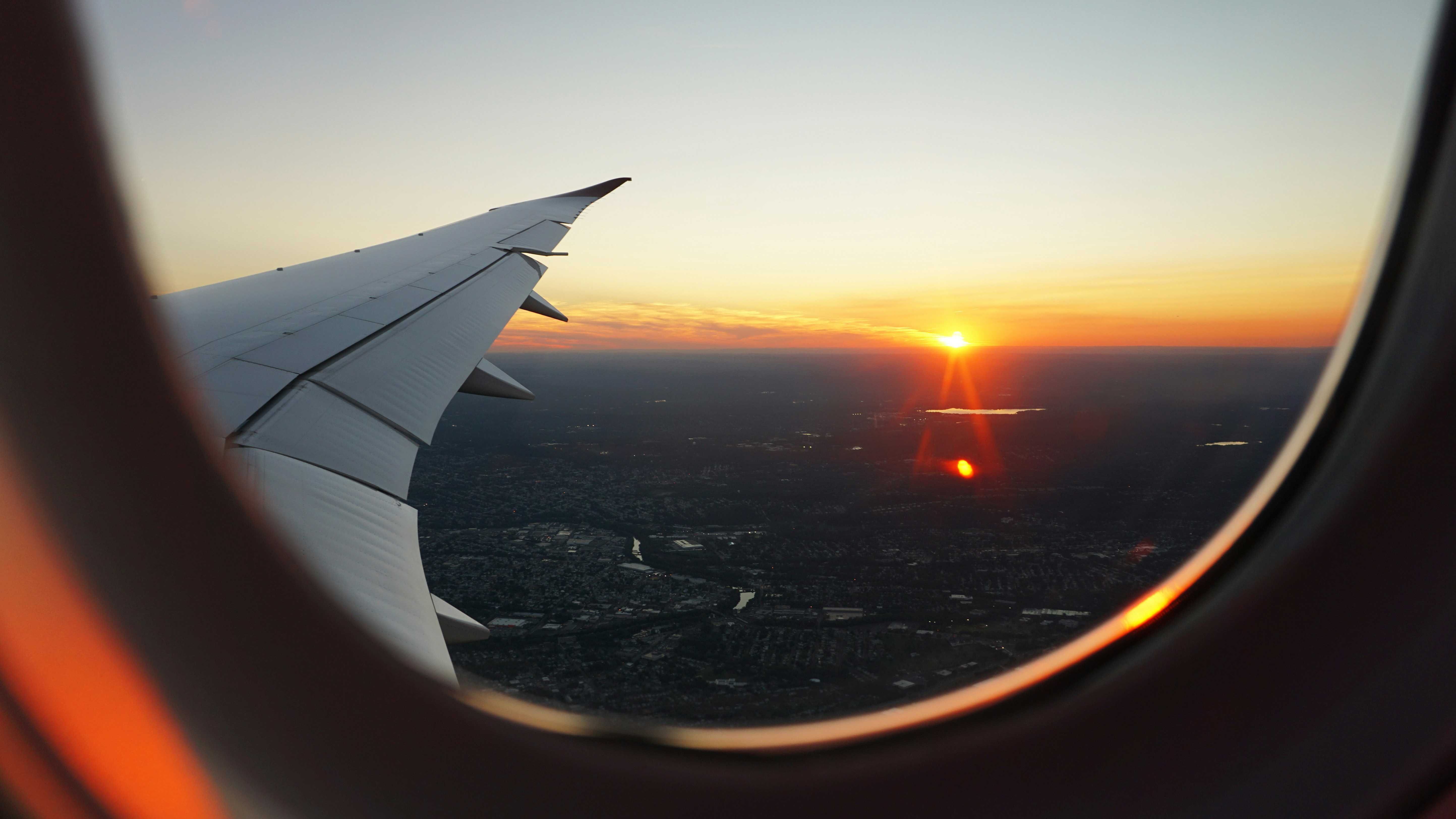 View of sunset from airplane window
